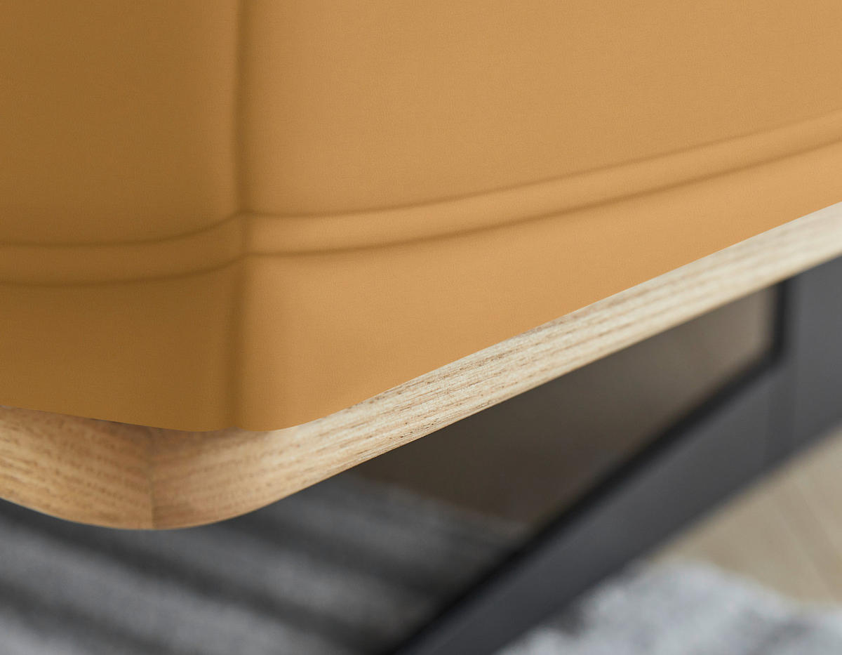 ECKSOFA in Echtleder Senfgelb  - Eichefarben/Senfgelb, Design, Leder/Holz (305/163cm) - Novel