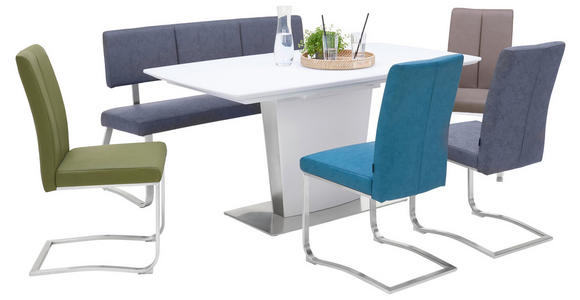 ESSTISCH in Metall, Glas, Holzwerkstoff 160-210/90/76 cm - Edelstahlfarben/Weiß, Design, Glas/Holzwerkstoff (160-210/90/76cm) - Novel