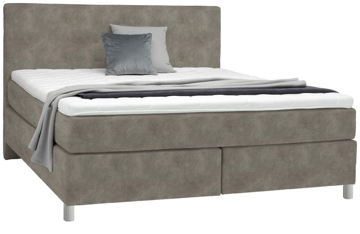 BOXSPRINGBETT 160/200 cm  in Hellgrau  - Chromfarben/Hellgrau, Konventionell, Kunststoff/Textil (160/200cm) - Voleo