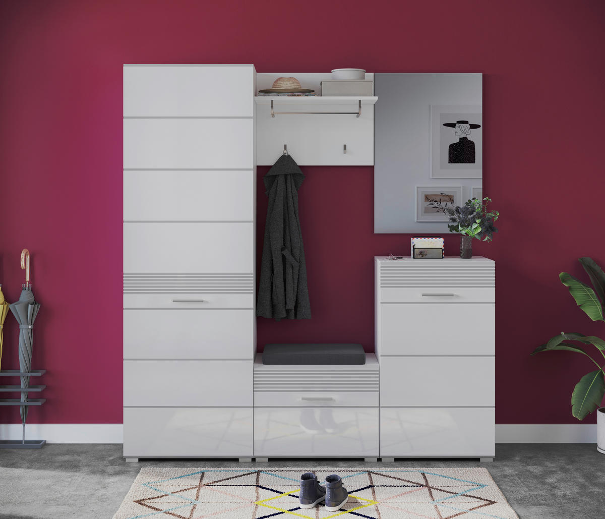 GARDEROBENSCHRANK 55/190/37 cm  - Weiß Hochglanz/Silberfarben, Design, Holzwerkstoff/Kunststoff (55/190/37cm) - Carryhome