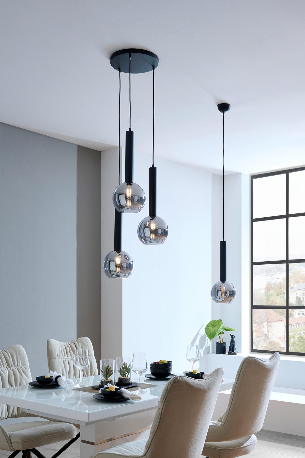 HÄNGLAMPA Clayton 45/150 cm  - svart, Design, metall (45/150cm) - Dieter Knoll