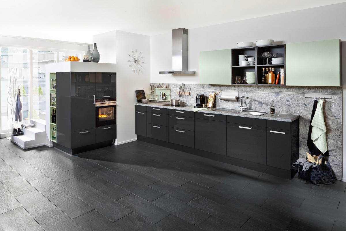 KUCHYŇA NA MIERU FINA - čierna/pastelová zelená, Design, kompozitné drevo - Novel