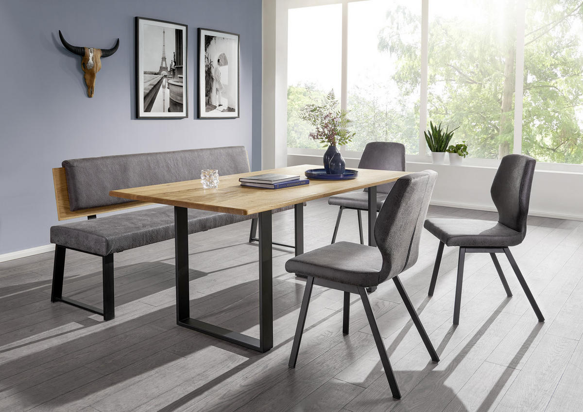 SITZBANK in Holz, Textil Eichefarben, Dunkelgrau  - Eichefarben/Dunkelgrau, Design, Holz/Textil (160/85/60cm) - Venda
