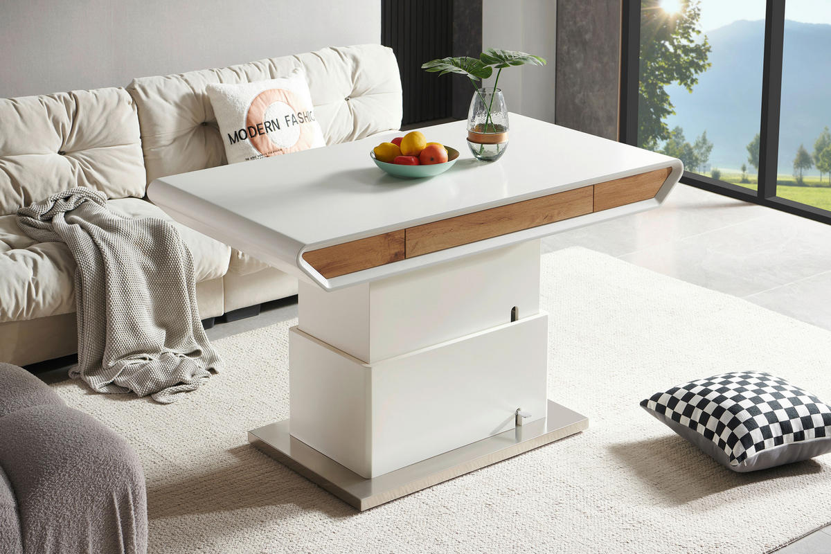 COUCHTISCH 130/70/49,5-77,5 cm rechteckig Weiß, Eichefarben  - Eichefarben/Weiß, Design, Holzwerkstoff/Metall (130/70/49,5-77,5cm) - Livetastic