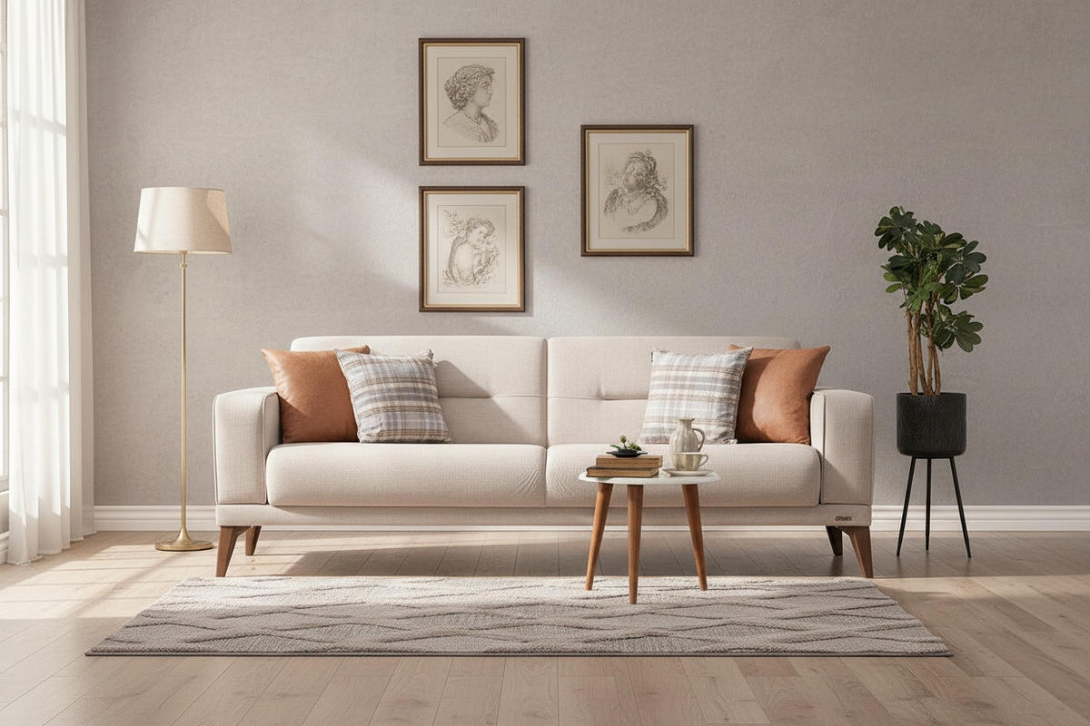 3-SITZER-SOFA  in Leinenoptik Greige  - Sandfarben/Greige, Design, Kunststoff/Textil (228/82/86cm) - Livetastic