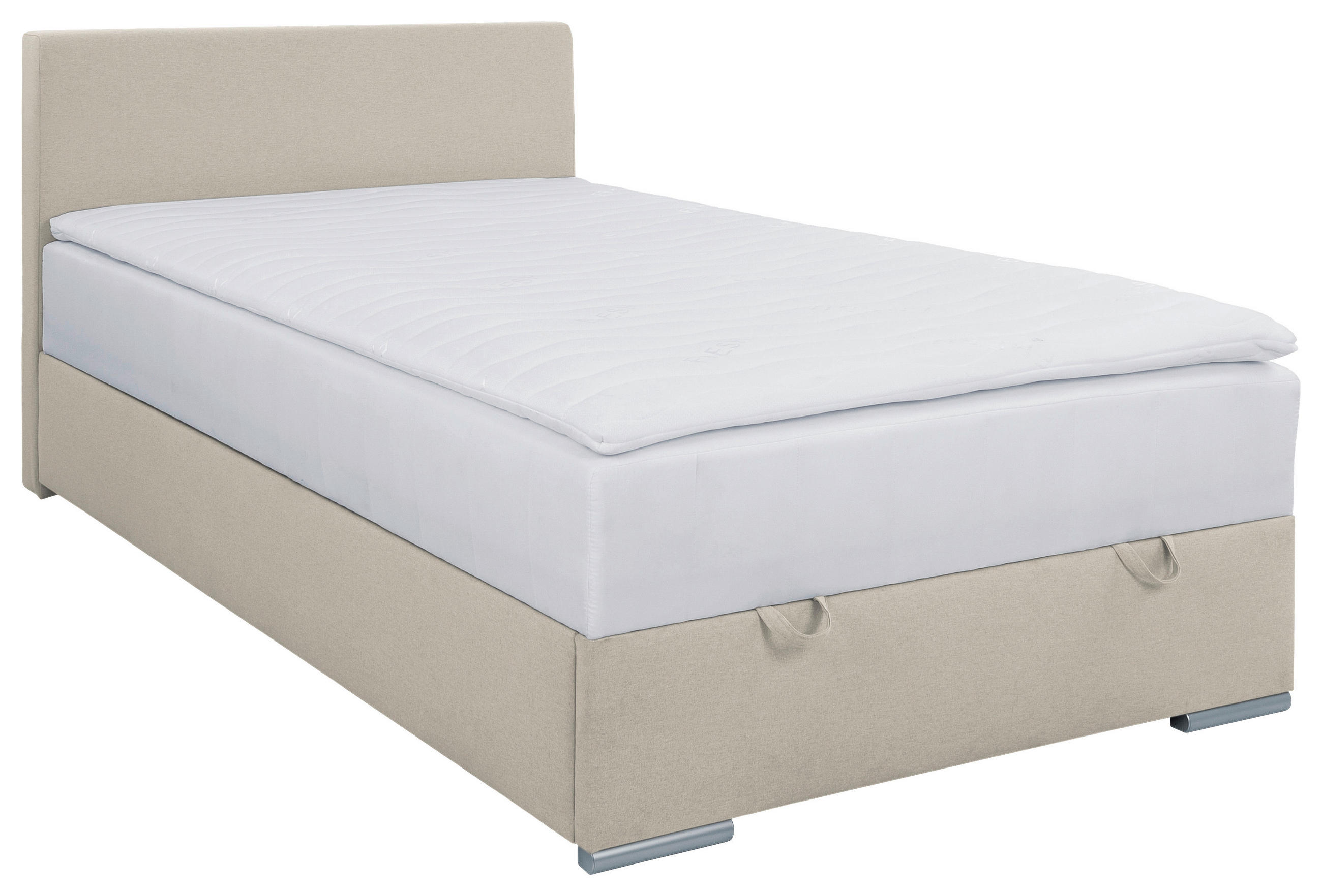 POLSTERBETT 120/200 cm,  in Sandfarben, Bettkasten, Topper, H2 + H2 = mittel  - Sandfarben/Chromfarben, KONVENTIONELL, Holz/Kunststoff (120/200cm) - MID.YOU