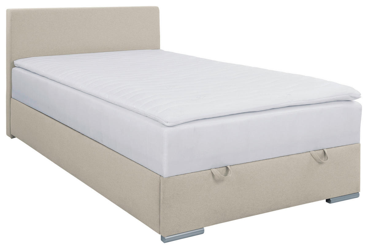 POLSTERBETT 120/200 cm,  in Sandfarben, Bettkasten, Topper, H2 + H2 = mittel  - Sandfarben/Chromfarben, KONVENTIONELL, Holz/Kunststoff (120/200cm) - MID.YOU
