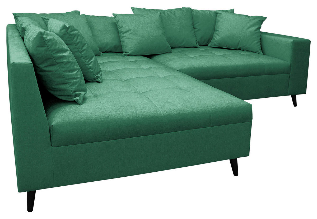 Ecksofa inkl. Hocker in Mikrofaser Grün  - Schwarz/Grün, Design, Holz/Textil (174/247cm) - MID.YOU