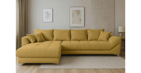 ECKSOFA Senfgelb Chenille - Chromfarben/Senfgelb, KONVENTIONELL, Textil/Metall (227/329cm) - Carryhome