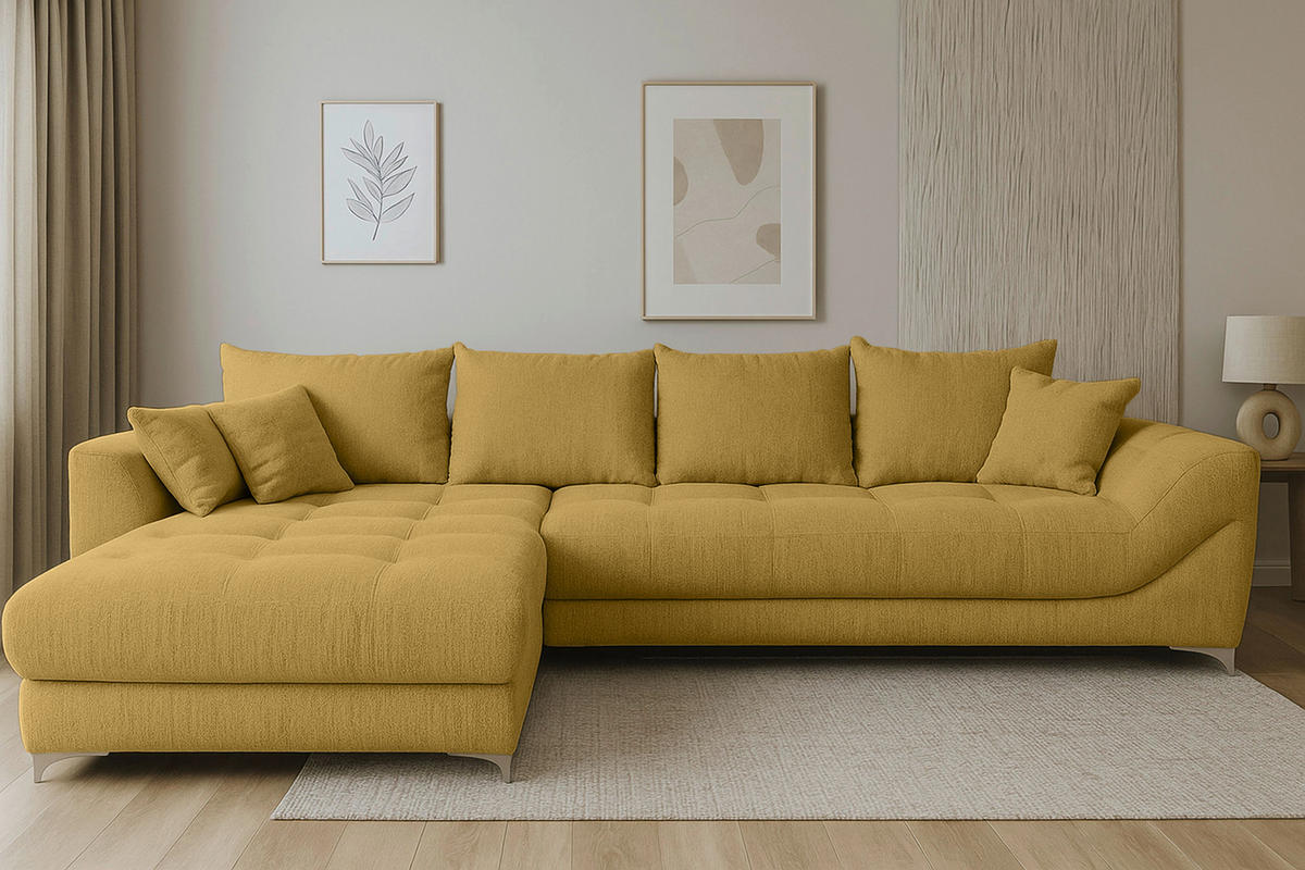 ECKSOFA Senfgelb Chenille  - Chromfarben/Senfgelb, KONVENTIONELL, Textil/Metall (227/329cm) - Carryhome