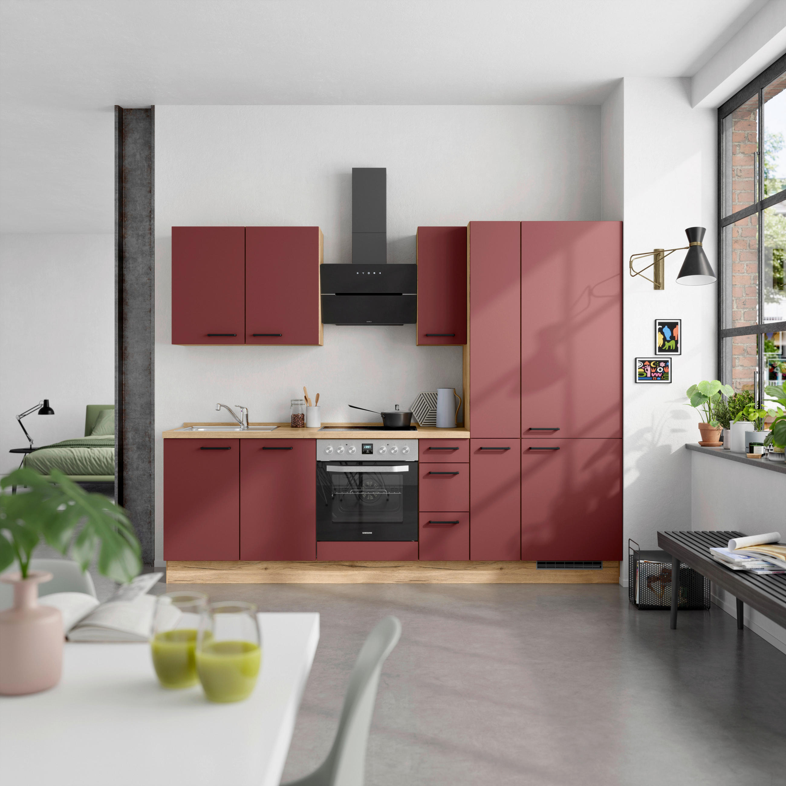 Nobilia Küchenblock Easytouch Eiche, Dunkelrot 270 cm