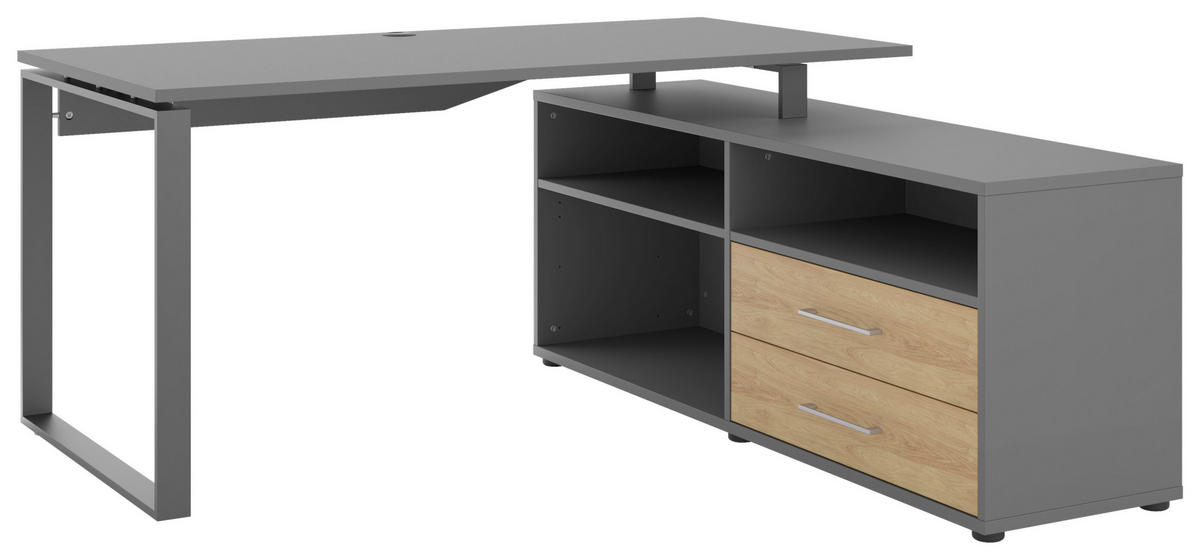ECKSCHREIBTISCH 160/158/75 cm  in Anthrazit, Dunkelgrau  - Dunkelgrau/Anthrazit, Basics, Holzwerkstoff/Metall (160/158/75cm) - Novel