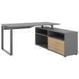 ECKSCHREIBTISCH 160/158/75 cm Anthrazit, Dunkelgrau Stauraum, seitenverkehrt montierbar  - Dunkelgrau/Anthrazit, Basics, Holzwerkstoff/Metall (160/158/75cm) - Novel