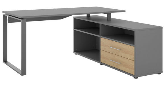 ECKSCHREIBTISCH 160/158/75 cm Anthrazit, Dunkelgrau Stauraum, seitenverkehrt montierbar  - Dunkelgrau/Anthrazit, Basics, Holzwerkstoff/Metall (160/158/75cm) - Novel