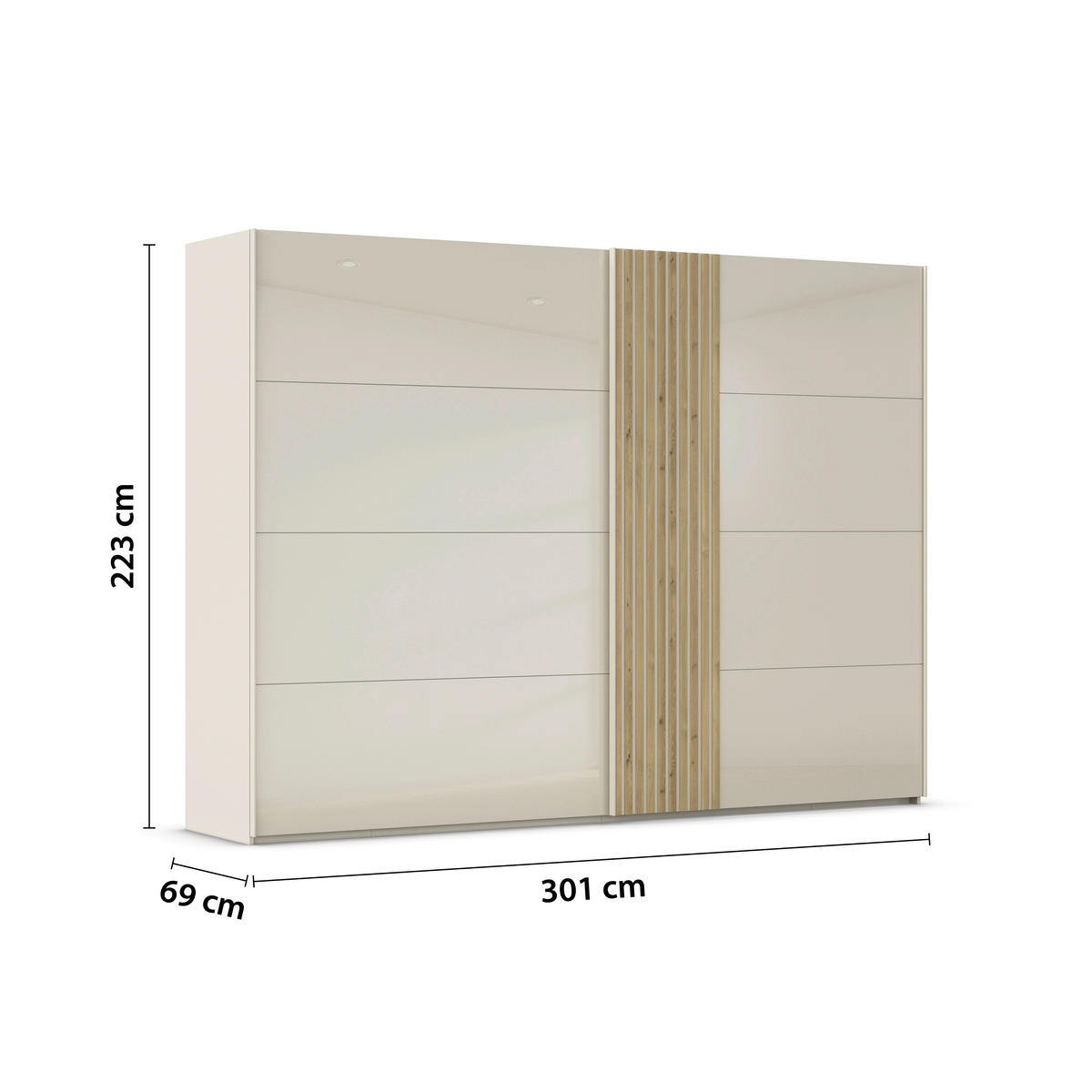 SKRIŇA S POS. DVER. – HOR.VED, farba duba, šampanská, 301/223/68 cm - šampanská/farba duba, Design, kov/kompozitné drevo (301/223/68cm) - Novel