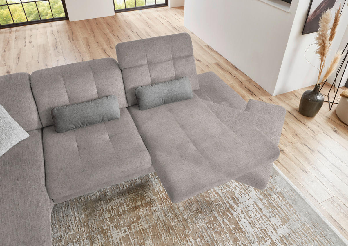 ECKSOFA in Flachgewebe Greige  - Greige/Schwarz, Design, Textil/Metall (190/309cm) - Beldomo Style