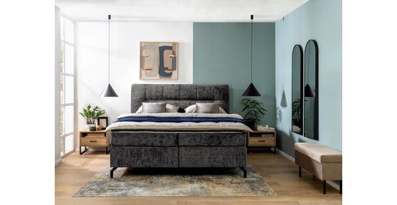 BOXSPRINGBETT 160/200 cm,  in Anthrazit, Topper, H2 + H3 = mittel + fest  - Anthrazit/Schwarz, Design, Textil/Metall (160/200cm) - Esposa