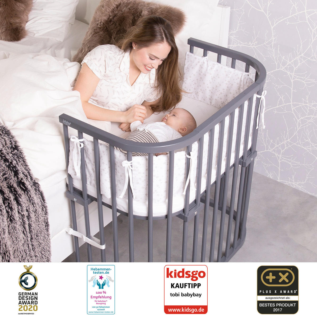 BEISTELLBETT 110/62/96,50 cm  - Grau, Basics, Holz (110/62/96,50cm) - Babybay