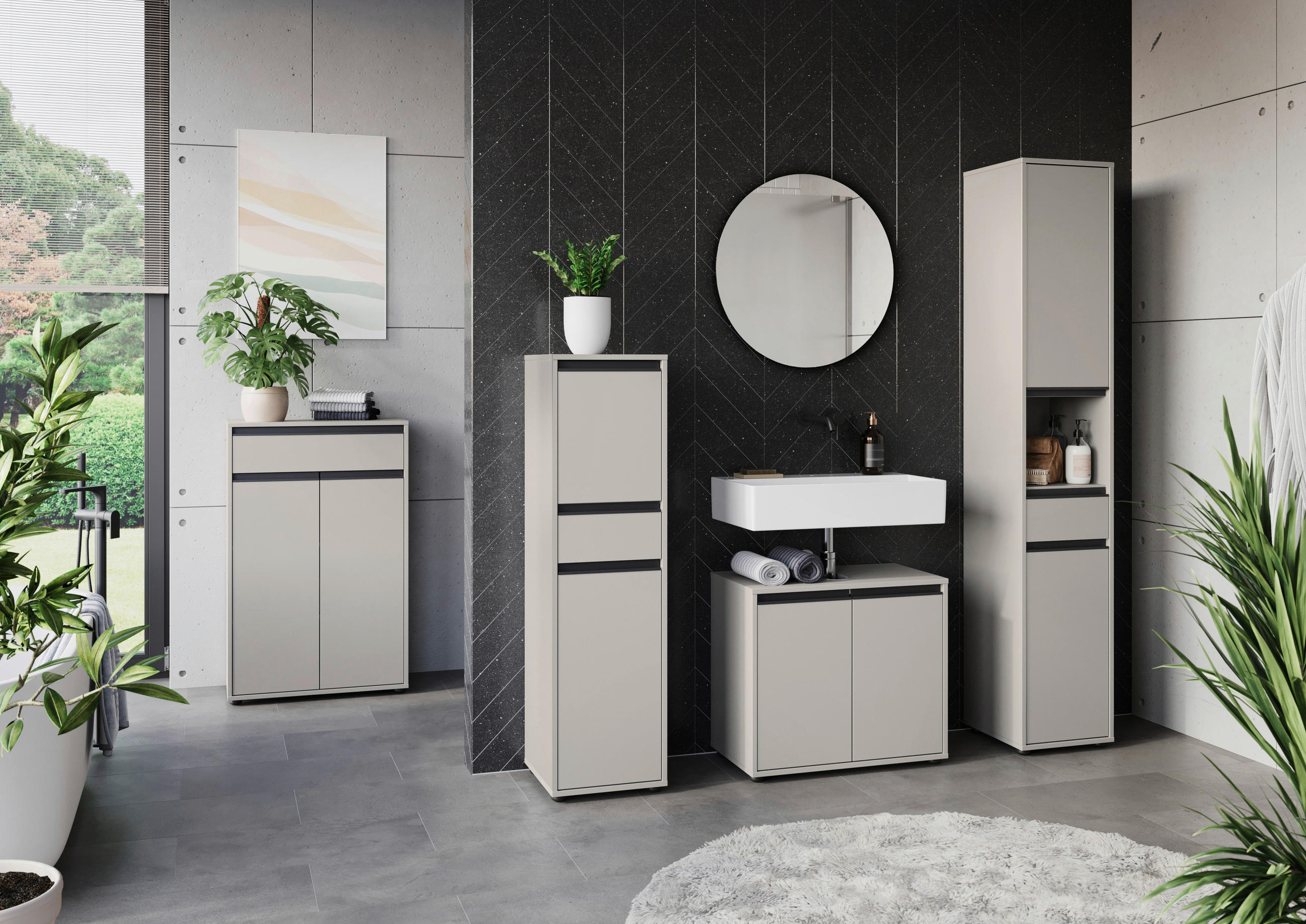 WASCHBECKENUNTERSCHRANK 63/55/34 cm  - Schwarz/Grau, MODERN, Holzwerkstoff/Kunststoff (63/55/34cm) - Germania