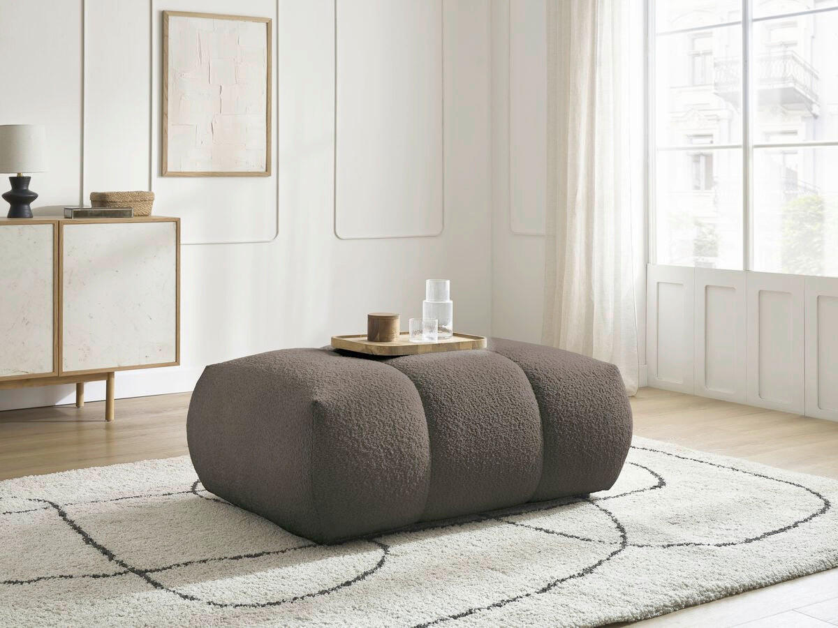 HOCKER FUJI  Bouclé Taupe  - Taupe/Schwarz, MODERN, Kunststoff/Textil (112/44/80cm)