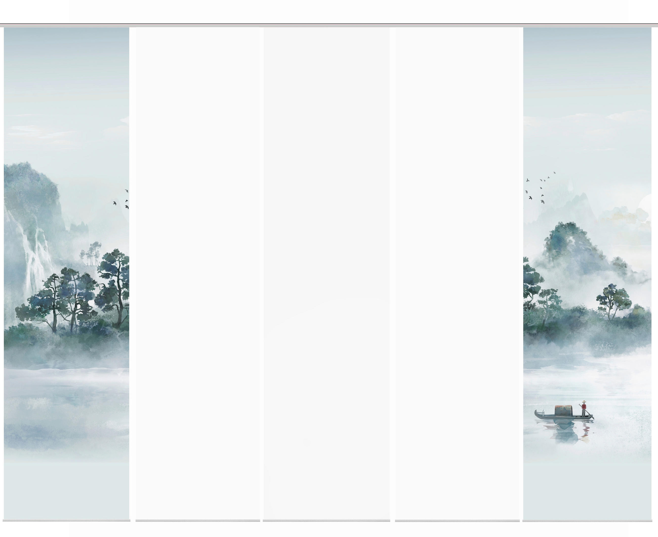 FLÄCHENVORHANG  5 Stück  blickdicht  60/245 cm   - Blaugrau/Grün, Design, Textil (60/245cm)