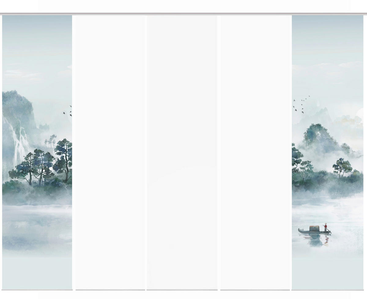 FLÄCHENVORHANG  5 Stück  blickdicht  60/245 cm   - Blaugrau/Grün, Design, Textil (60/245cm)