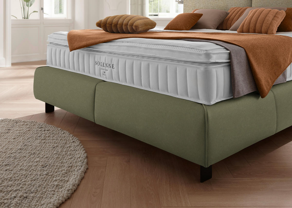 BOXSPRINGBETT 180/200 cm  in Beige, Olivgrün  - Beige/Schwarz, Design, Textil/Metall (180/200cm) - Johann Jakob