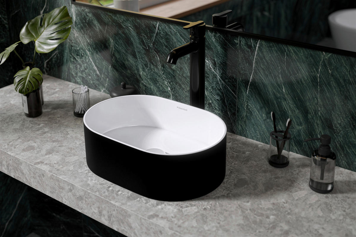 WASCHBECKEN 45/14/30 cm  - Schwarz/Weiß, Basics, Stein (45/14/30cm) - Dieter Knoll