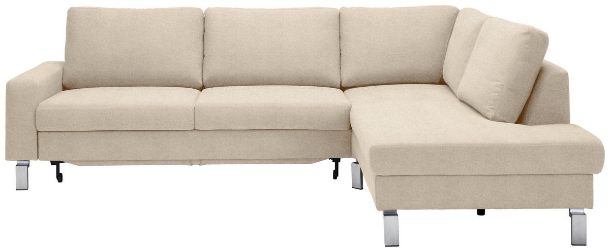 ECKSOFA in Flachgewebe Beige  276/200 cm  - Chromfarben/Beige, Design, Textil/Metall (276/200cm) - Hom`in