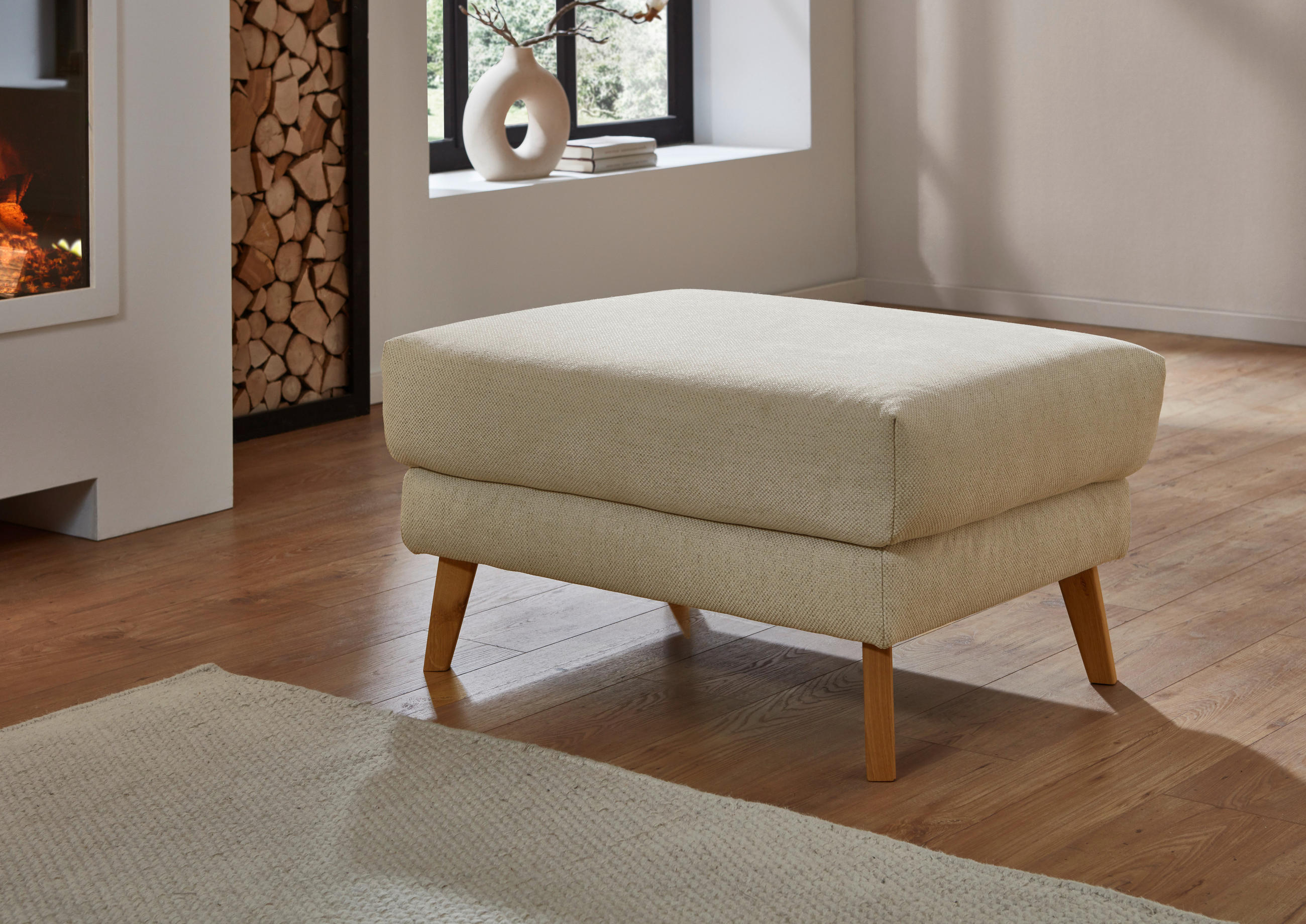 HOCKER Flachgewebe Beige  - Wildeiche/Beige, Design, Holz/Textil (87/44/63cm) - Valnatura