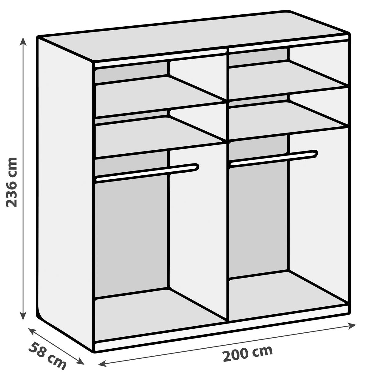 DREHTÜRENSCHRANK in Graphitfarben, Eichefarben  - Chromfarben/Eichefarben, Modern, Holzwerkstoff (200/236/58cm) - MID.YOU
