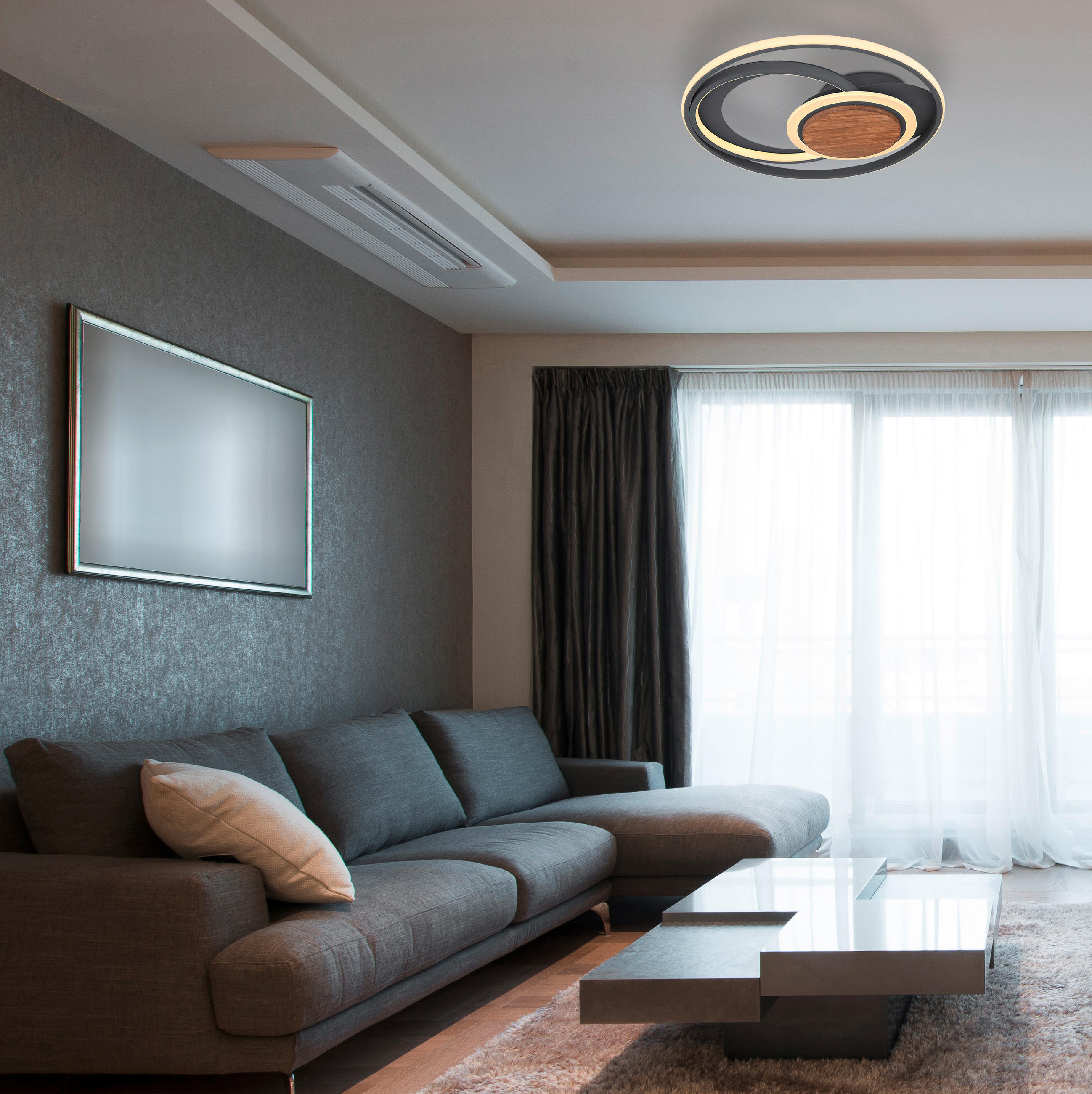 LED-DECKENLEUCHTE 49,5/8 cm   - Dunkelbraun/Opal, Design, Holz/Kunststoff (49,5/8cm) - Globo