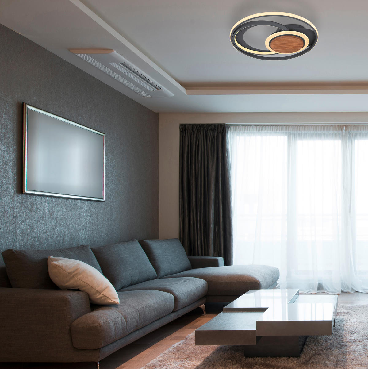 LED-DECKENLEUCHTE 45 W  49,5/8 cm    - Dunkelbraun/Opal, Design, Holz/Kunststoff (49,5/8cm) - Globo