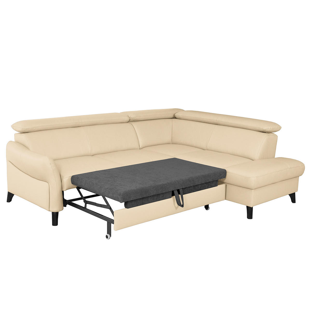 ECKSOFA Beige Echtleder Lederlook  - Beige/Schwarz, Design, Leder/Holz (244/199cm) - Livetastic