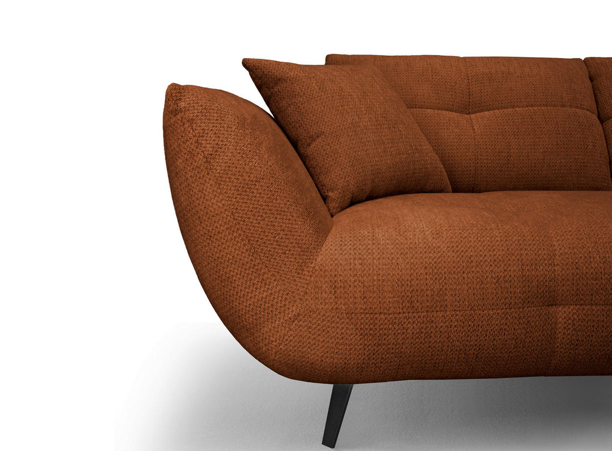 ECKSOFA Dunkelorange Chenille Armlehnenkissen, Rücken echt, Sitztiefenverstellung  - Dunkelorange/Schwarz, KONVENTIONELL, Textil/Metall (313/215cm) - Hom`in