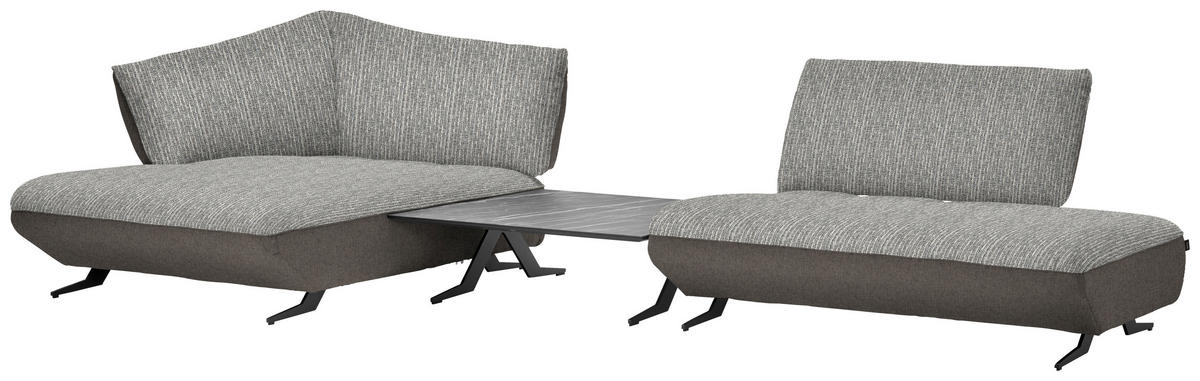 ECKSOFA in Webstoff, Struktur Blau, Sandfarben  172/265 cm  - Sandfarben/Blau, Design, Textil/Metall (172/265cm) - Joop!