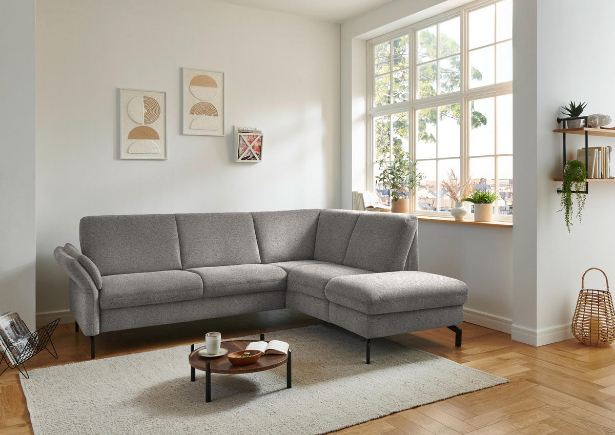 ECKSOFA in Flachgewebe Graubraun  241/190 cm  - Graubraun/Schwarz, KONVENTIONELL, Textil/Metall (241/190cm) - Beldomo Comfort