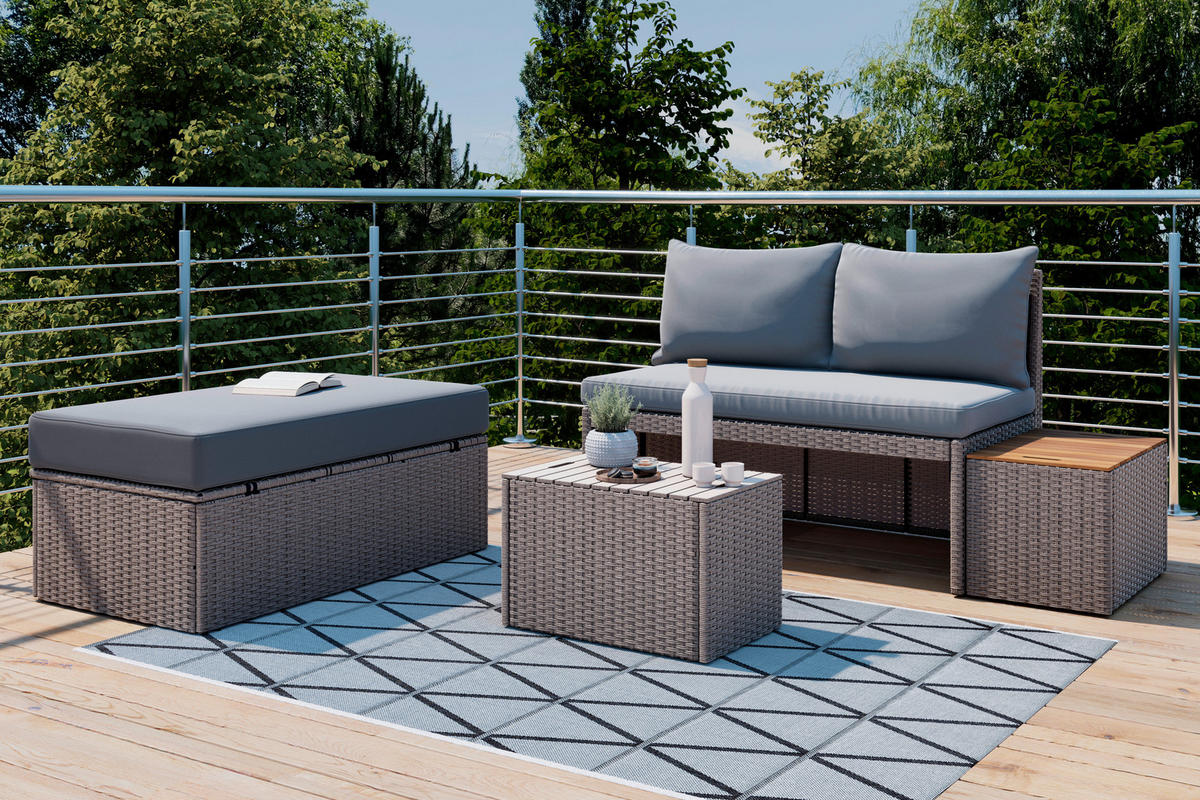 TERASOVÁ SEDACÍ SOUPRAVA dřevo, kov, plast, textil - šedá/hnědá, Moderní, kov/dřevo (113/72/62,5cm) - Ambia Garden