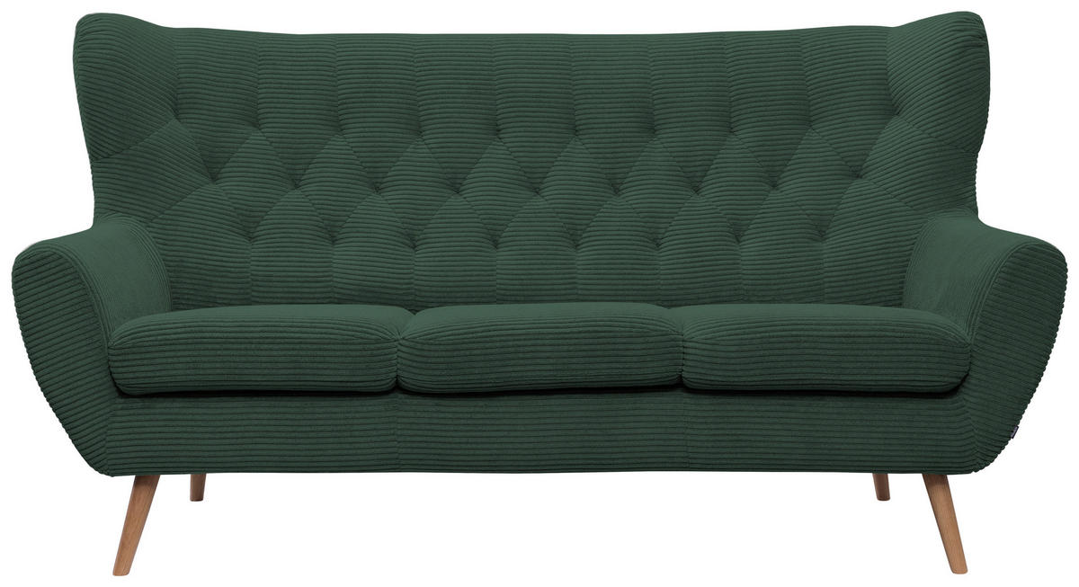 3-SITZER-SOFA Cord Grün  - Grün, Design, Holz/Textil (187/101/95cm) - Stylife
