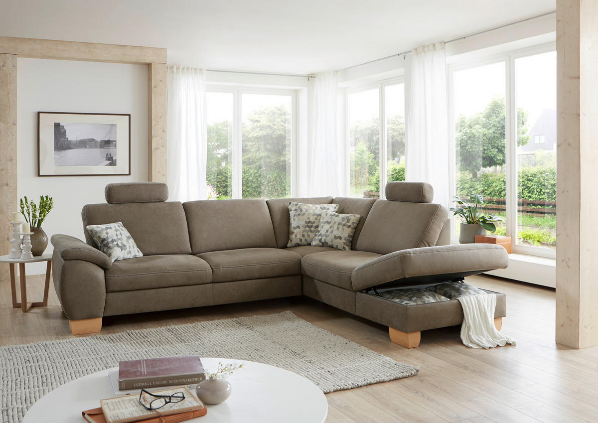 ECKSOFA in Mikrofaser Hellgrün  - Wildeiche/Beige, Konventionell, Holz/Textil (236/286cm) - Voleo
