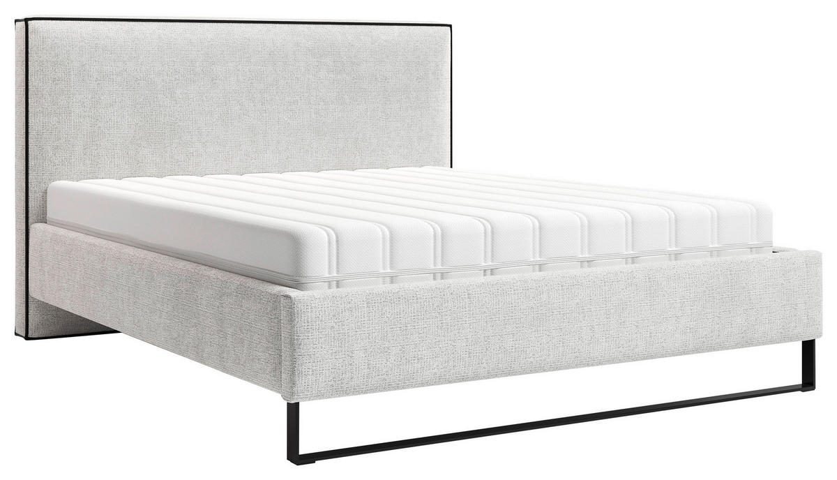 POLSTERBETT 140/200 cm,  in Naturfarben, gepolstertes Kopfteil, Lattenrost, Bettkasten,  - Schwarz/Naturfarben, MODERN, Holz/Holzwerkstoff (140/200cm) - MID.YOU