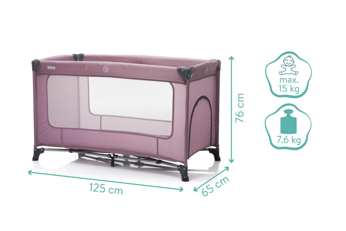 REISEBETT Nizza Beere  - Beere, Basics, Textil/Metall (120/60cm) - Fillikid
