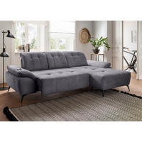 ECKSOFA FIORE Grau Cord Kopfteilverstellung, Sitzvorzug  - Schwarz/Grau, MODERN, Textil/Metall (280/180cm) - Livetastic