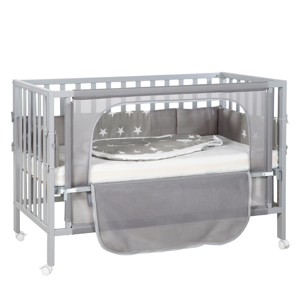 BEISTELLBETT roba Little Stars  - Taupe/Grau, Basics, Holzwerkstoff/Textil (66/79,5/126cm) - Roba