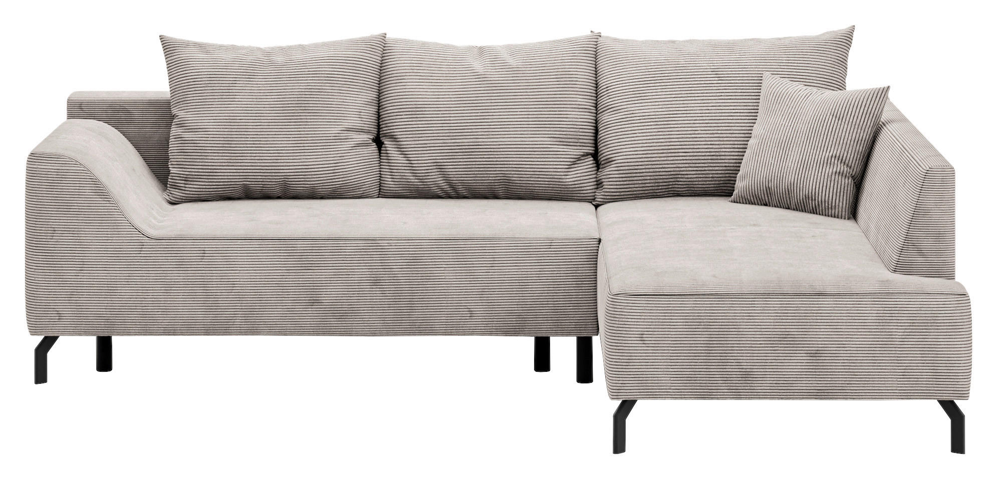 ECKSCHLAFSOFA  mit Bettkasten erhältlich, seitenverkehrt erhältlich, Schlafen auf Sitzhöhe, Bettfunktion erhältlich, Rücken echt Cord Creme  - Creme/Schwarz, Design, Textil/Metall (273/167cm) - MID.YOU