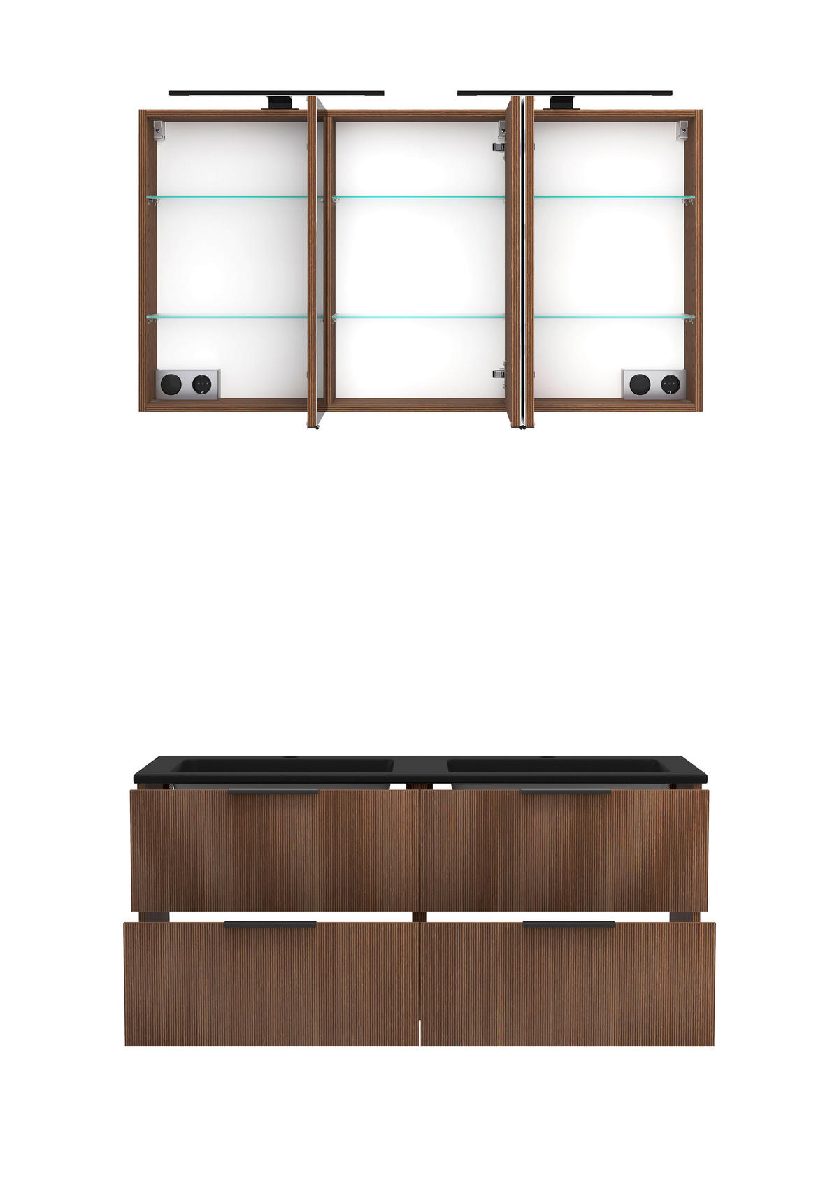 BADEZIMMER 3-teilig  in 120 cm  - Dunkelbraun/Schwarz, Natur, Glas/Holzwerkstoff (120cm) - Held