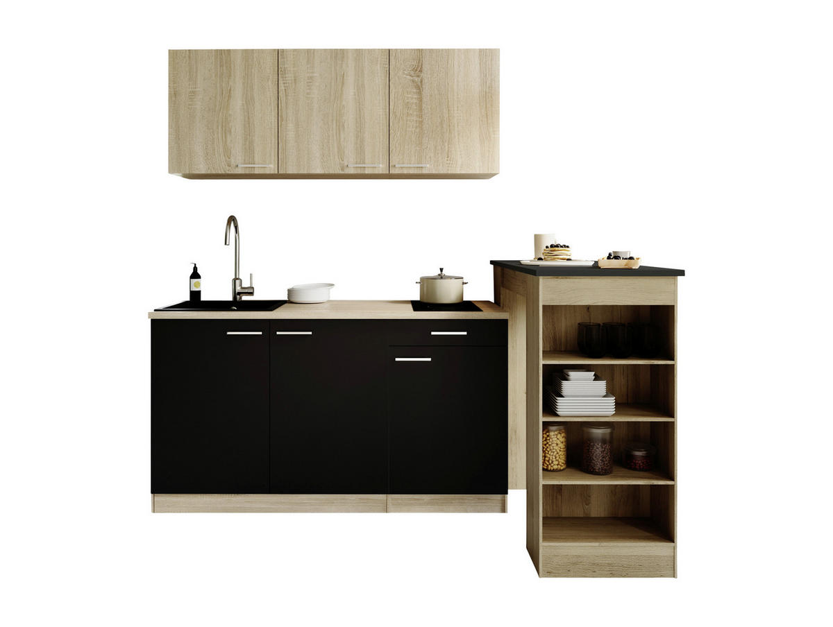 MAJHNA KUHINJA - črna/barve hrasta, Design, umetna masa/leseni material (150cm) - Respekta