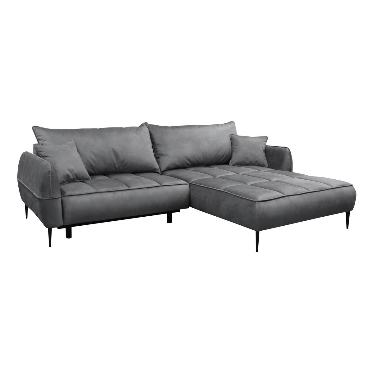 ECKSOFA in Velours Grau  260/189 cm  - Schwarz/Grau, Design, Textil/Metall (260/189cm) - MID.YOU