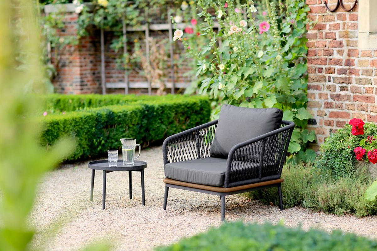 LOUNGESESSEL Anthrazit, Teakfarben Teakholz massiv Aluminium  - Anthrazit/Teakfarben, Basics, Holz/Textil (78/71/82cm)