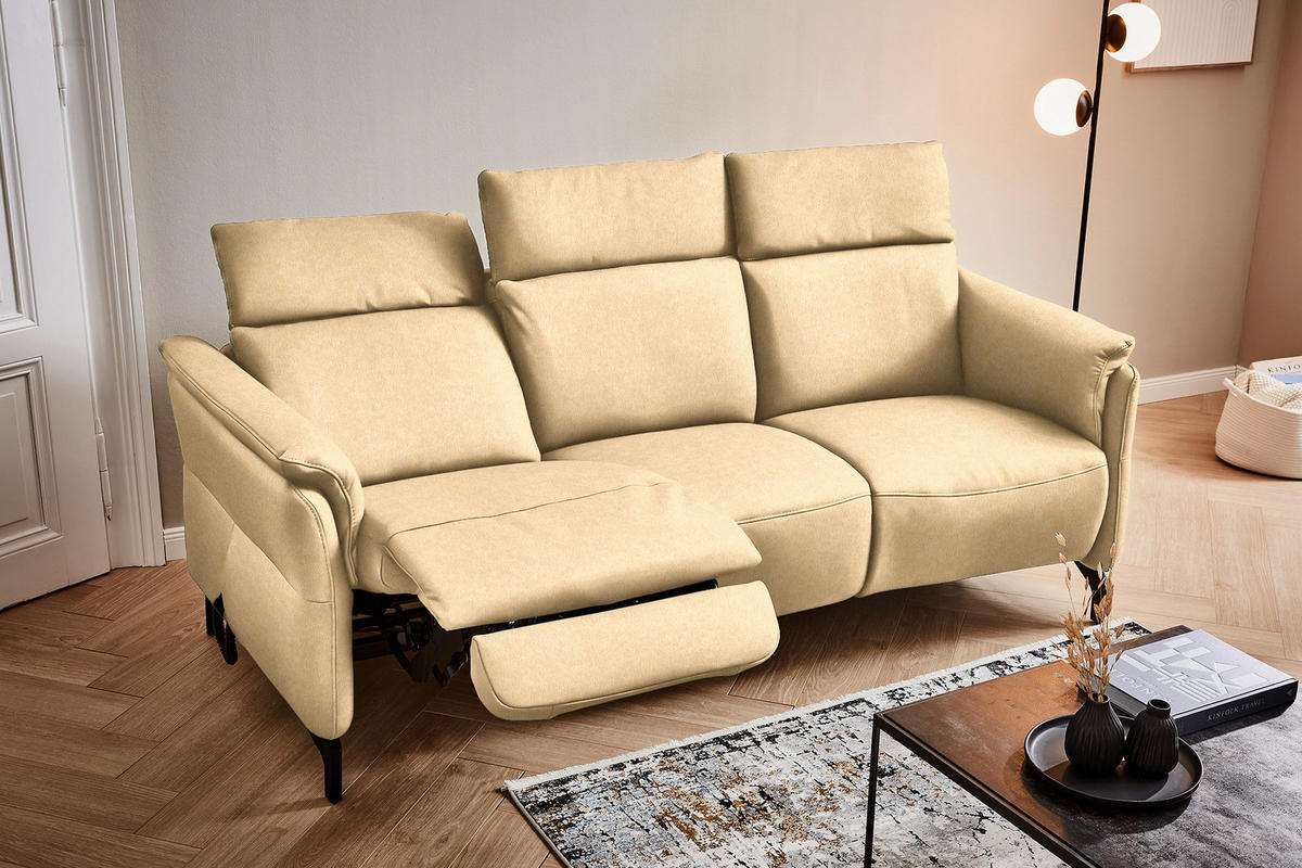 TRAPEZSOFA in Mikrofaser Beige  - Beige/Schwarz, KONVENTIONELL, Textil/Metall (221/103/95cm) - Dieter Knoll